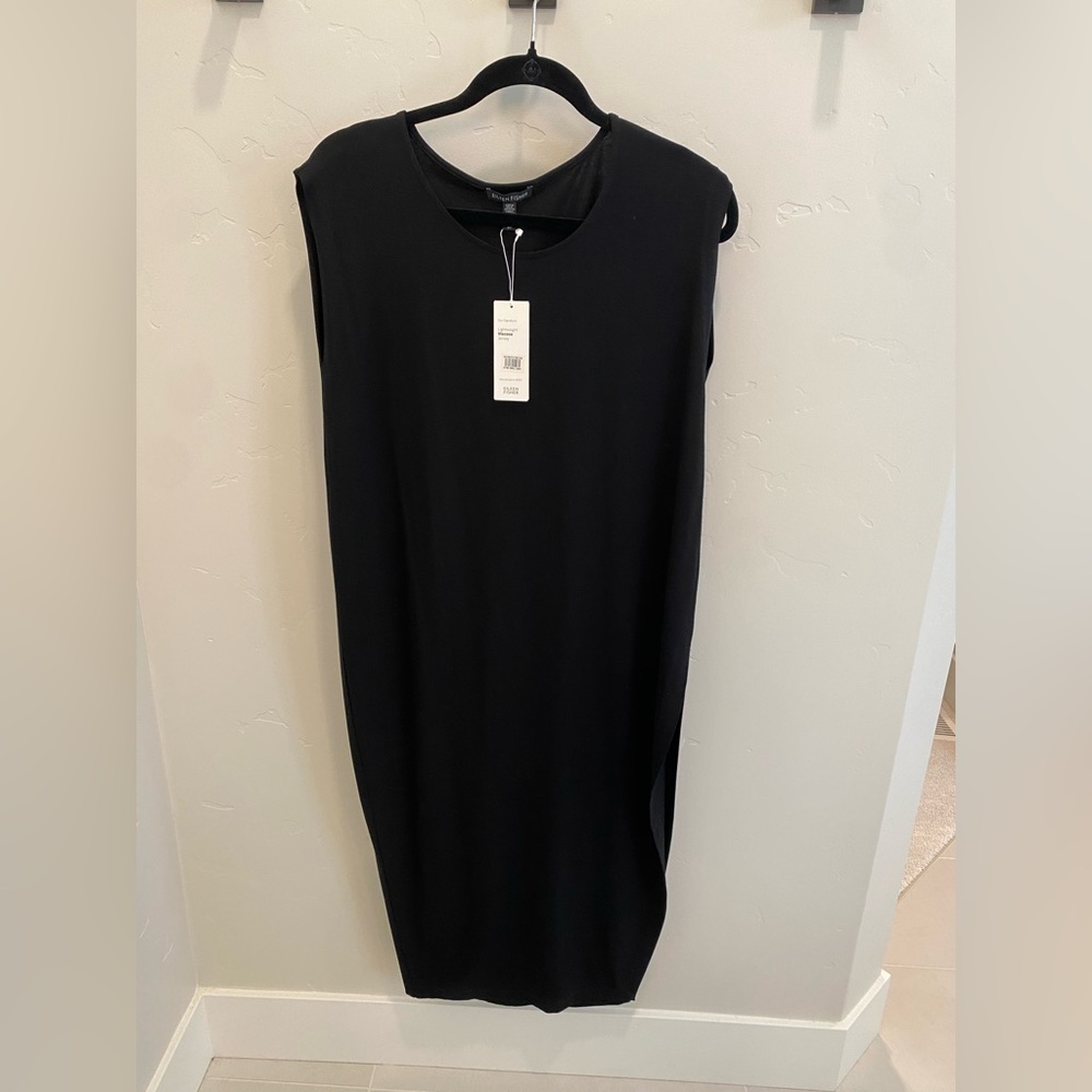 Eileen Fisher, Long Tunic, Side Slit, Sleeveless, Boat Neck, Size Small
